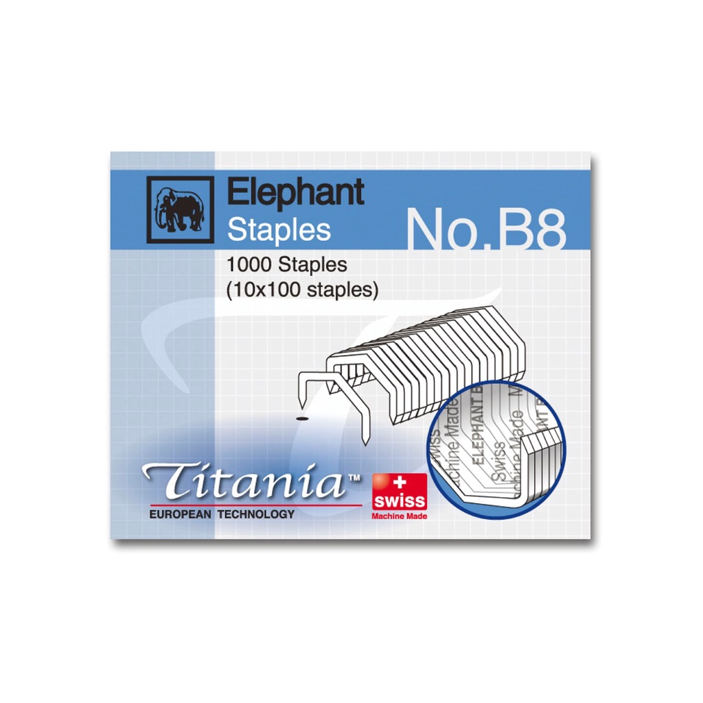 ลวดเย็บ ตราช้าง TITANIA B8 (หลังโค้ง)1,000เข็ม/กล่อง