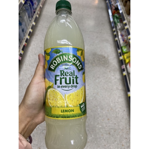 เลมอน น้ำรสเลมอนเข้มข้น เมื่อเจือจางแล้วมีน้ำเลม่อน 0.9% โรบินสันส์ 1 L. Lemon Real Fruit In Every D