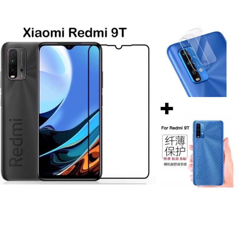 🇹🇭3in1 Xiaomi Redmi 9T (2021 )ฟิล์มเลนส์กล้อง + ฟิล์มกระจกเต็มจอ+ ฟิล์มหลัง ฟิล์มกันกระแทกขอบดำ