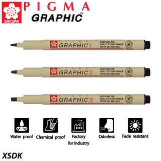 SAKURA PIGMA GRAPHIC ปากกาพิกม่า กราฟฟิก ซากุระ รหัส XSDK #1 #2 #3  (1 ด้าม) ปากกาตัดเส้น ปากกาดำ ปากกากันน้ำ [S24]