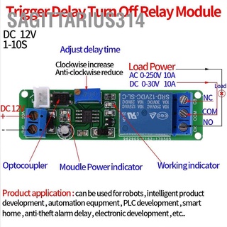 Sagittarius314 โมดูลรีเลย์ตั้งเวลาปิด Dc 12V ปรับได้ 1~10 วินาที