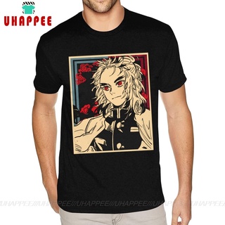 T-shirt  เสื้อยืด ผ้าฝ้าย พิมพ์ลาย Desgin Kimetsu No Yaiba Rengoku Kyoujurou ขนาดใหญ่ สีดํา สําหรับผู้ชายS-5XL