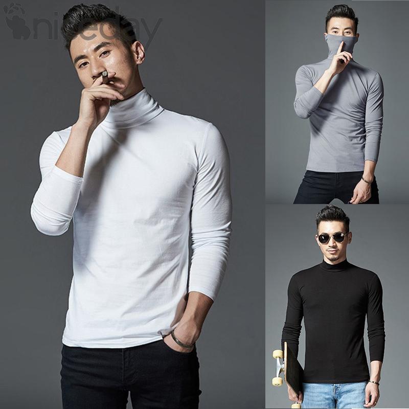 เสื้อลําลองชายคอเต่าแขนยาวสีพื้น
