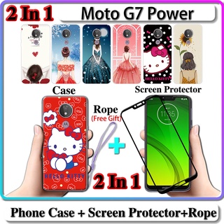 2 IN 1 เคส Moto G7 Power เคสพร้อมกระจกนิรภัยกันรอยหน้าจอโค้งเซรามิค สําหรับเด็กผู้หญิงและคิตตี้