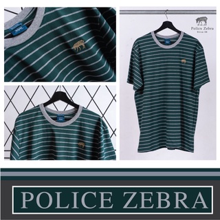 Police Zebra  เสื้อยืดคอกลม Premium Cotton 100% ผู้ชาย/ผู้หญิง เขียวเทา  ทุกไซส์ (TRS6)