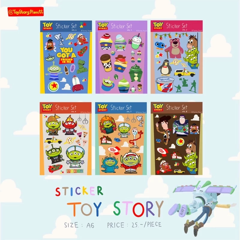 สติ๊กเกอร์ ไดคัท (PVC ขนาด A6) เงา กันน้ำ ราคาน่ารัก ลวดลายทอยสตอรี่ (Sticker Toy Story)