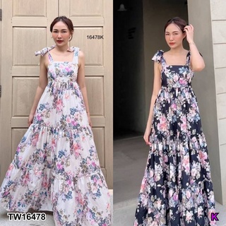 16478 Dress แมกซี่เดรส แต่งระบาย หลายชั้น สม๊อคหลัง Maxi dress, ruffled, multi-layered, smocked back.