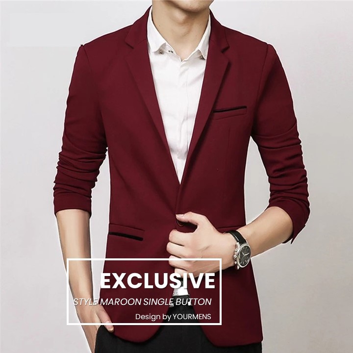 Blazer Men SLIMFIT TRENDY EXCLUSIVE IN MAROON SINGLE BUTTON DESIGN PREMIUM ORIGINAL NIKAYU