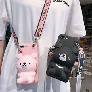 OPPO A5 A9 2020 Reno 4 2 Z  F9 F5 A3S A5 A5S A7 F7 A71 Wallet Cartoon Bear Soft Silicone Case เคสมือถื