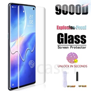 UV ของเหลว กาวเต็ม โค้ง กระจกนิรภัย ป้องกันหน้าจอ OPPO Reno 10 9 8T 6 5 4 Pro Plus Pro+ Find X6 X5 X3 X2 Reno10 Reno9 Reno8 T Reno6 Reno5 Reno4 Pro 4G 5G 2023