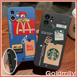 🔥 สตาร์บัคส์ &amp; McDonalds เคสไอโฟน11ซิลิโคนลายแถบข้างขอบเหลี่ยมสำหรับ Apple iPhone 13 6s i11 เคสไอโฟนxr 12 13 Pro Max เคส i8plus เคสไอโฟน13 X เคสไอโฟนse2 Xr 7 เคสไอโฟน13promax 11 เคสไอโฟน12 Mini SE XS เคสไอโฟน7พลัส 6 2020 เคสไอโฟน6 สีดํา Starbucks Case