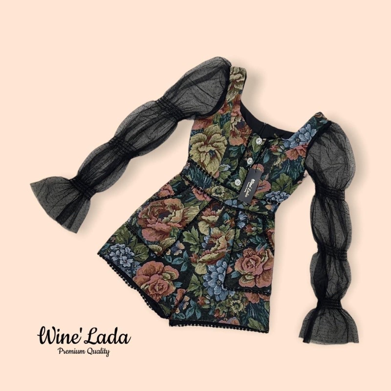 จั้มสั้นผ้าทอ งานป้าย wine lada