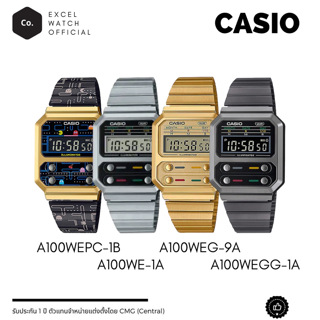 [ Excel Watch ] Casio นาฬิกาคาสิโอ Digital PACMAN A100 Series A100WEPC-1B, A100WE-1A, A100WEG-9A, A1