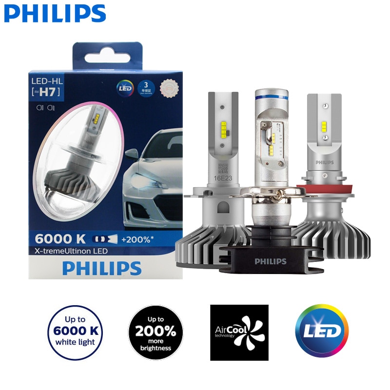 Philips X-treme Ultinon ไฟตัดหมอก LED H4 H7 H8 H11 H16 9005 9006 HB3 HB4 12V 6000K สว่างขึ้น 200% 2 ชิ้น