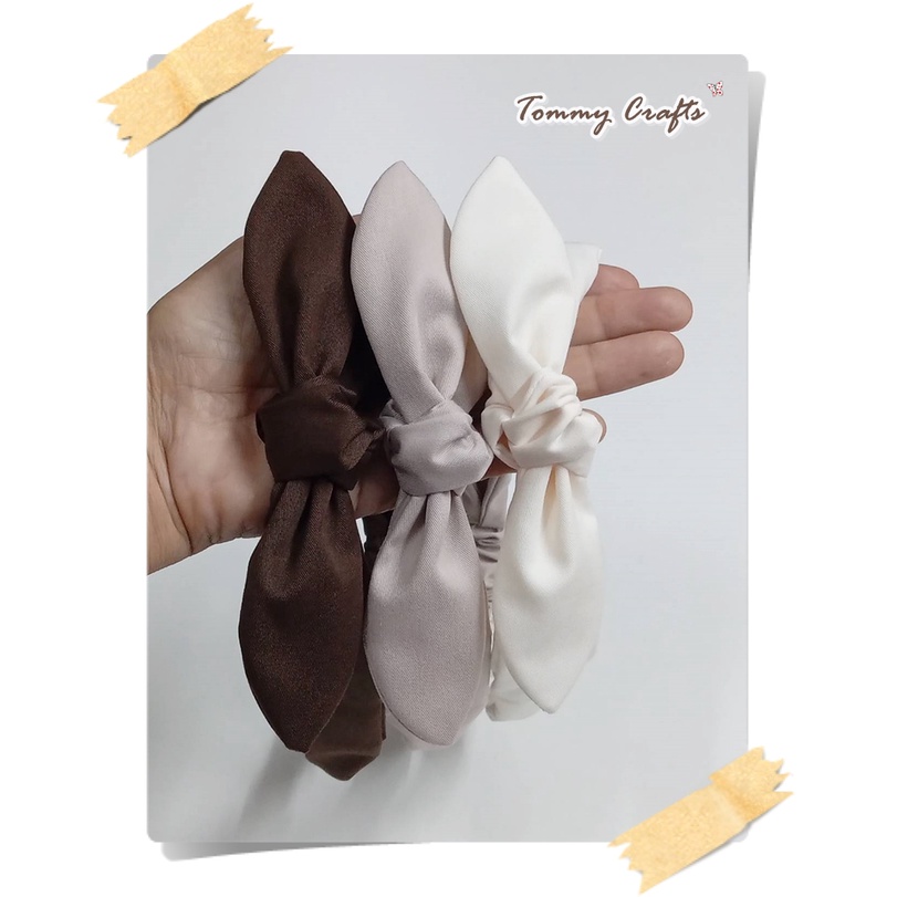 Tommy Crafts ผ้าคาดผมโบว์ผ้าคอตตอนทวิล สีพื้น ครีมอ่อน/เบจ/น้ำตาลเข้ม ไซส์เด็ก/ไซส์ผู้ใหญ่ Cotton twill Hairband