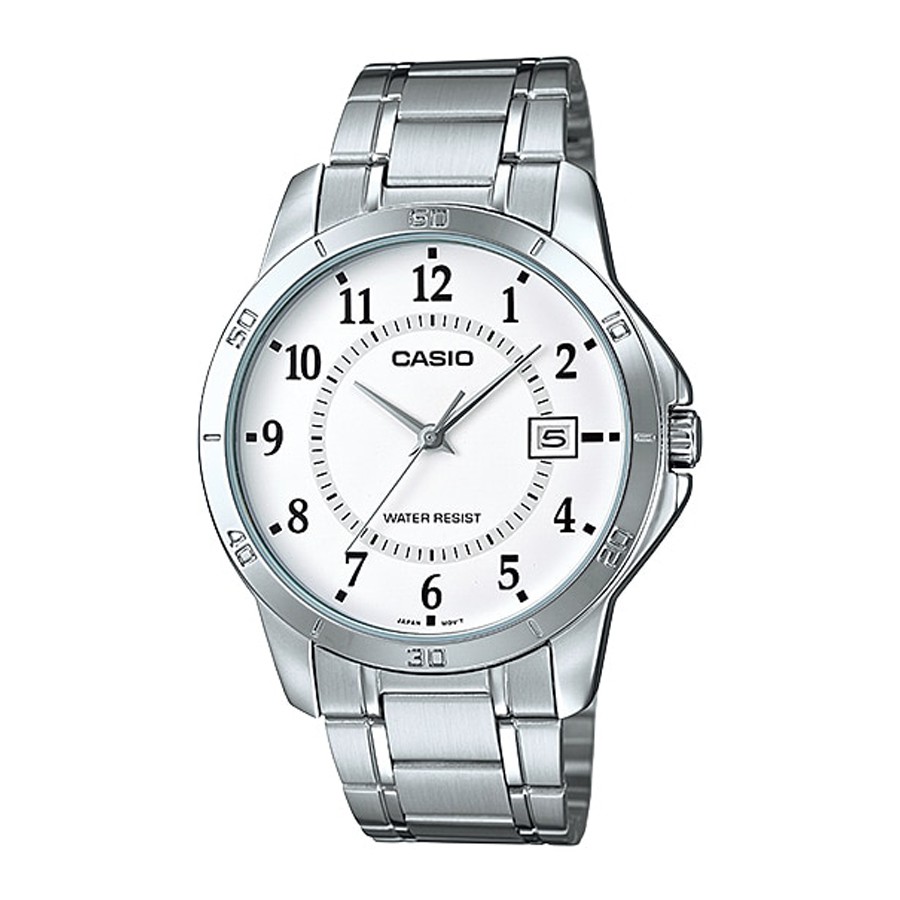 Casio Standard นาฬิกาข้อมือผู้ชาย สายสแตนเลส รุ่น MTP-V004,MTP-V004D,MTP-V004D-7B - สีเงิน