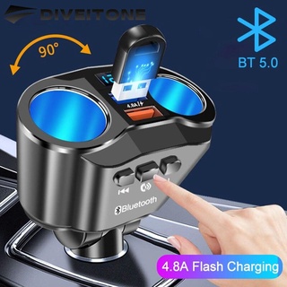 DIVEITONE ที่ชาร์จในรถยนต์ Car Charger QC3.0 4.8A ที่ชาร์จ 2USB 12-24V ชาร์จมือถือ ชาร์จแอนดรอยด์ Bluetooth 5.0 Car Music Player