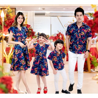 ชุดจีน เดรสลายมังกร เสื้อเชิ้ตลายมังกร Chinese Florist ชุดจีนแม่ลูก ชุดครอบครัว ชุดแม่ลูก ชุดคู่รัก ชุดจีนคู่รัก