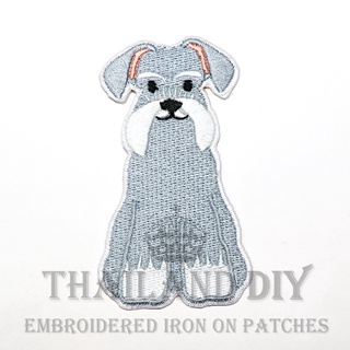 🐶 ตัวรีดติดเสื้อ 🐕 งานปัก ลาย หมา สุนัข หมาแก่ ชเนาเซอร์ Schnauzer Puppy Dog Patch ตัวรีด WOP DIY อาร์มติดเสื้อ กระเป๋า