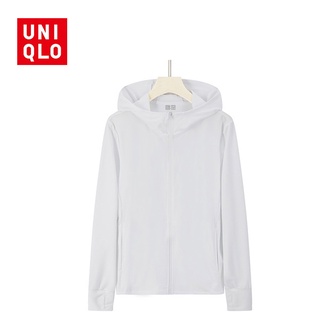 Uniqlo เสื้อแจ็กเก็ต มีฮู้ด ป้องกันรังสียูวี มีซิป แห้งเร็ว สําหรับผู้หญิง