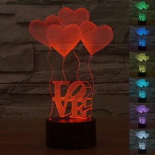 บอลลูน ติดไฟ สามมิติ 7 สี LED USB Night LIght Heart Shape Balloon Love Gift โคมไฟตั้งโต๊ะ ของขวัญ