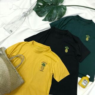 70 บาทเท่านั้น❗ เพียงใส่โค๊ด!! ใหม่ เสื้อยืดเกาหลีฟรีไซส์ 🍍งานปักลายสัปปรด always be happy!!🍍