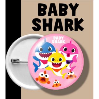 เข็มกลัดกลม เบบี้ ชาร์ค BABY SHARK พื้นชมพู