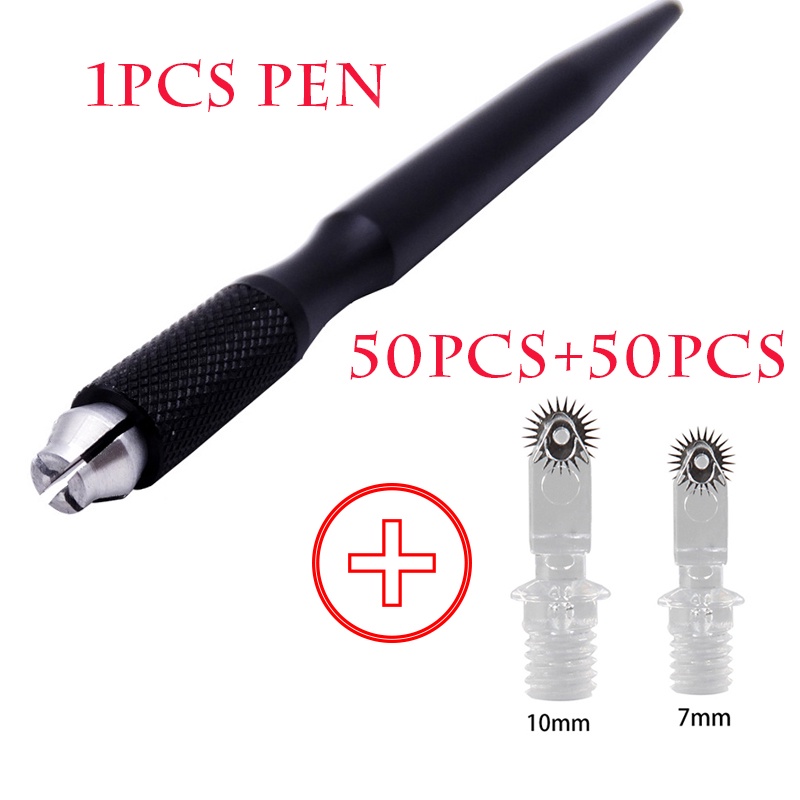 Microblading Pen+Needles Kits 50/100Pcs Eyebrow Tattoo Rroller Needles Permanent Makeup Manual Pens