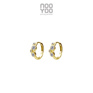 NooYoo ต่างหูสำหรับผิวแพ้ง่าย Hoop with 4-bezel CZ (สีขาว/ทอง)