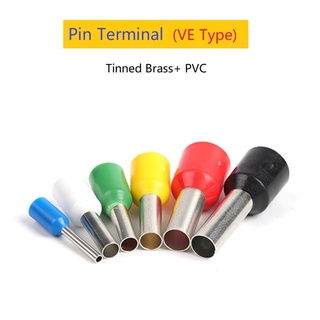 500pcs VE Tubular Terminal Electrical Cable Connector Brass Pipe 8mm PVC Insulated Ferrules Red Yellow Blue Green Black หางปลาเชื่อมต่อสายไฟ PVC 8 มม. สีแดง เหลือง ฟ้า เขียว ดํา