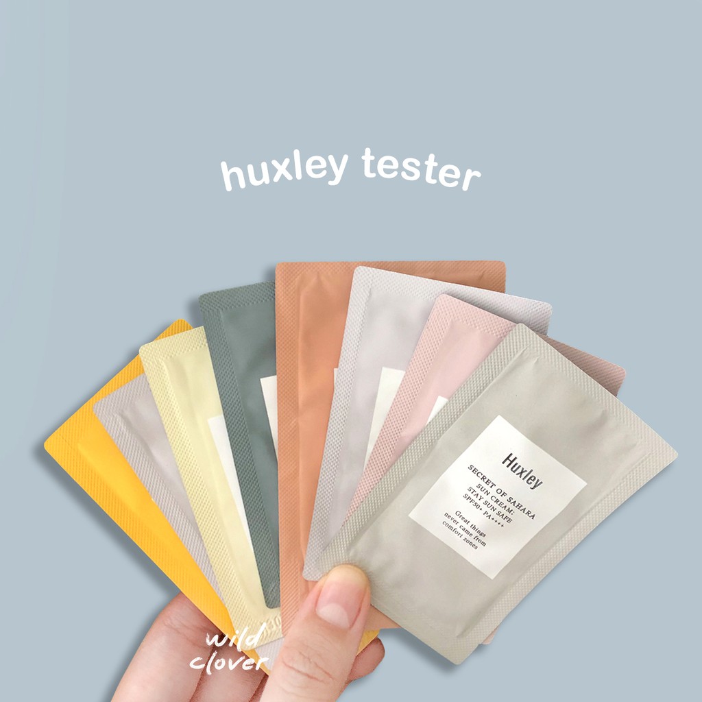 🍀 HUXLEY tester : hand cream, eye cream, sun, cleansing oil, foam, gel, body wash, lotion, priming e