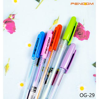 สีน้ำเงิน ปากกาแบบปลอกใส 0.5 mm. หมึกน้ำมัน Pencom OG29-Fancy ปากกาหมึกน้ำมันแบบปลอก