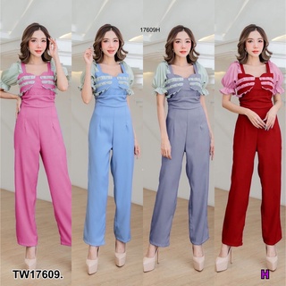 Jumpsuit จั้มสูทแขนพองสม็อค แต่งระบายชั้น TT17609