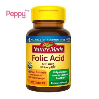 Nature Made Folic Acid 400 mcg 250 Tablets โฟลิค แอซิด 400 ไมโครกรัม (250 เม็ด)