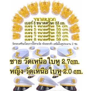 หมวกข้าราชการ หมวกหม้อตาล ชุดข้าราชการ ชุดปกติขาว พร้อมครุฑปักดิ้นทอง