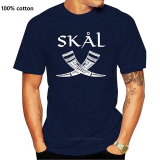 คอลูกเรือเสื้อยืดคอกลมขายดี เสื้อยืดลําลอง แขนสั้น พิมพ์ลาย Skal Skol Cheers Viking Drinking Horn Be IMfacj29AJpfoo88 สไ