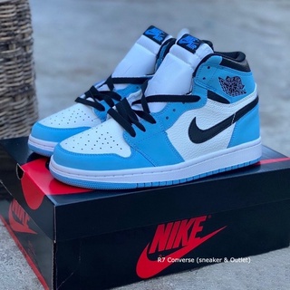 🚩 Air Jordan 1 Hi Blue สีฟ้า💙(หนังแท้100%) สินค้าพร้อมกล่องใบเสร็จ มีเก็บปลายทาง