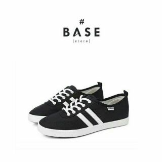 Base shoes รองเท้าผ้าใบดำคาดขาว