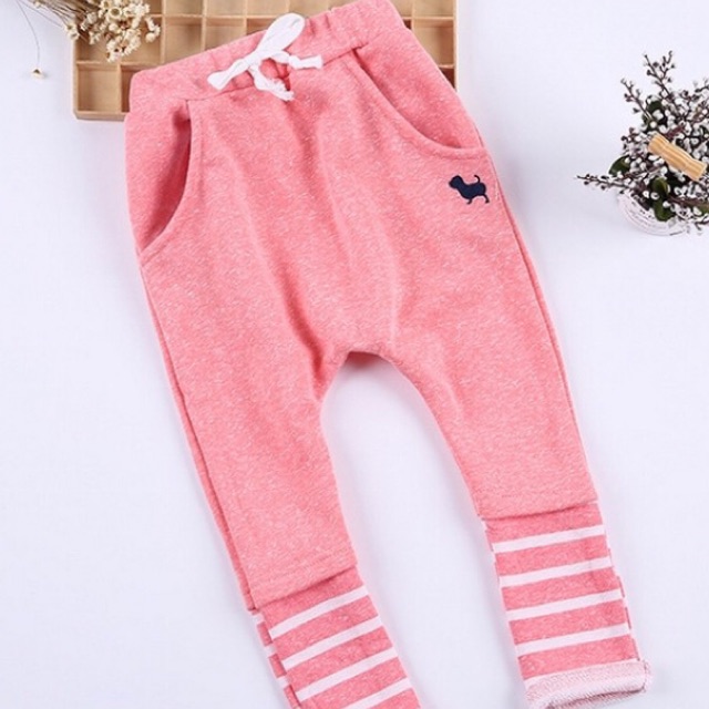 BP1041A กางเกงเด็ก หลอก2ชั้น ปักหมา คอตตอน 100% *ชมพู* (2ข/3ข/4ข/5ข/6ข)