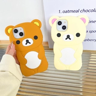 3D RilakkumaหมีซิลิโคนปลอกสําหรับIPhone 14 15 16 11 12 13 17 PLUS Pro MAXกันกระแทกป้องกันกรณี