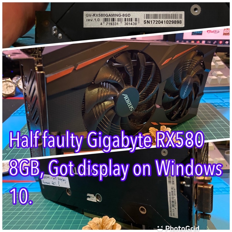 Gigabyte Gaming RX580 ตัวควบคุมจอแสดงผล 8GB แบบครึ่งหนึ่งผิดพลาด