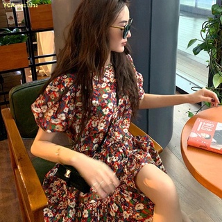 🌰การจัดส่งที่รวดเร็ว🌰เดรสแขนพัฟ French Retro Floral Dress Women Covering Belly Temperament