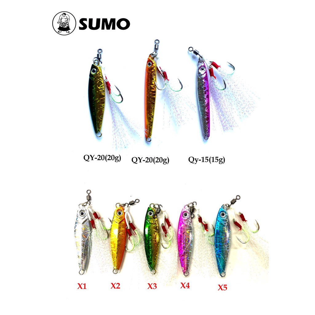 เหยื่อจิ๊ก micro jig sumo QY-15/ QY-20 ประกอบพร้อมตัวเบ็ด+พู่ 2 ตัว สำหรับงานทะเล