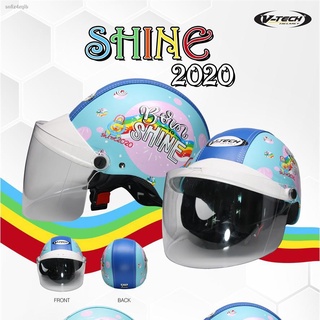 หมวกกันน็อค ครึ่งใบ V-TECH Helmet รุ่น BORN SHINE 2020 สำหรับผู้ใหญ่) มาพร้อมแผ่นบังลมรุ่นพรีเมี่ยม!!! มี2สี ใส, ฟิล์ม