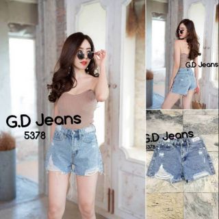 G.D.Jeans รุ่น 5378 กางเกงยีนส์ขาสั้นผ้าด้านเอวกลางทรงเอเล่นสะกิดขาด ผ้าเกรดดี 💦💦