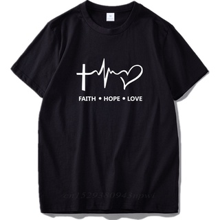 เสื้อยืดแขนสั้น ผ้าฝ้าย 100% พิมพ์ลาย Faith Hope Love Christian God Teen ไซซ์ Eu สําหรับผู้ชายสามารถปรับแต่งได้