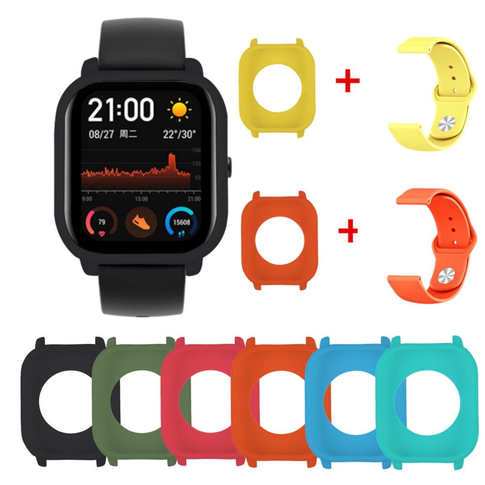 สายนาฬิกาข้อมือ ซิลิโคน + เคส 2 in 1 สําหรับ xiaomi amazfit gts smart watch #7