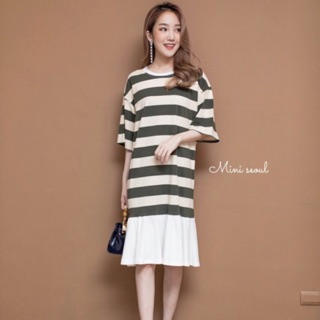 MN146🌹OV Stripe Crimp Dress