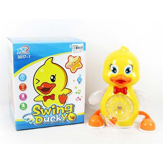 ของเล่นอิเล็กทรอนิคแกว่งเขย่า ว่ายน้ำ มีเสียงดนตรี มีไฟ เป็ดเขย่า Swing Ducky 3017-1