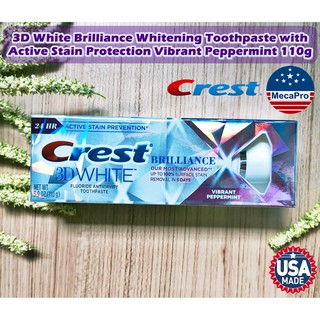 Crest® 3D White Brilliance Whitening Toothpaste with Active Stain Protection Vibrant Peppermint 110g #1 ยาสีฟัน